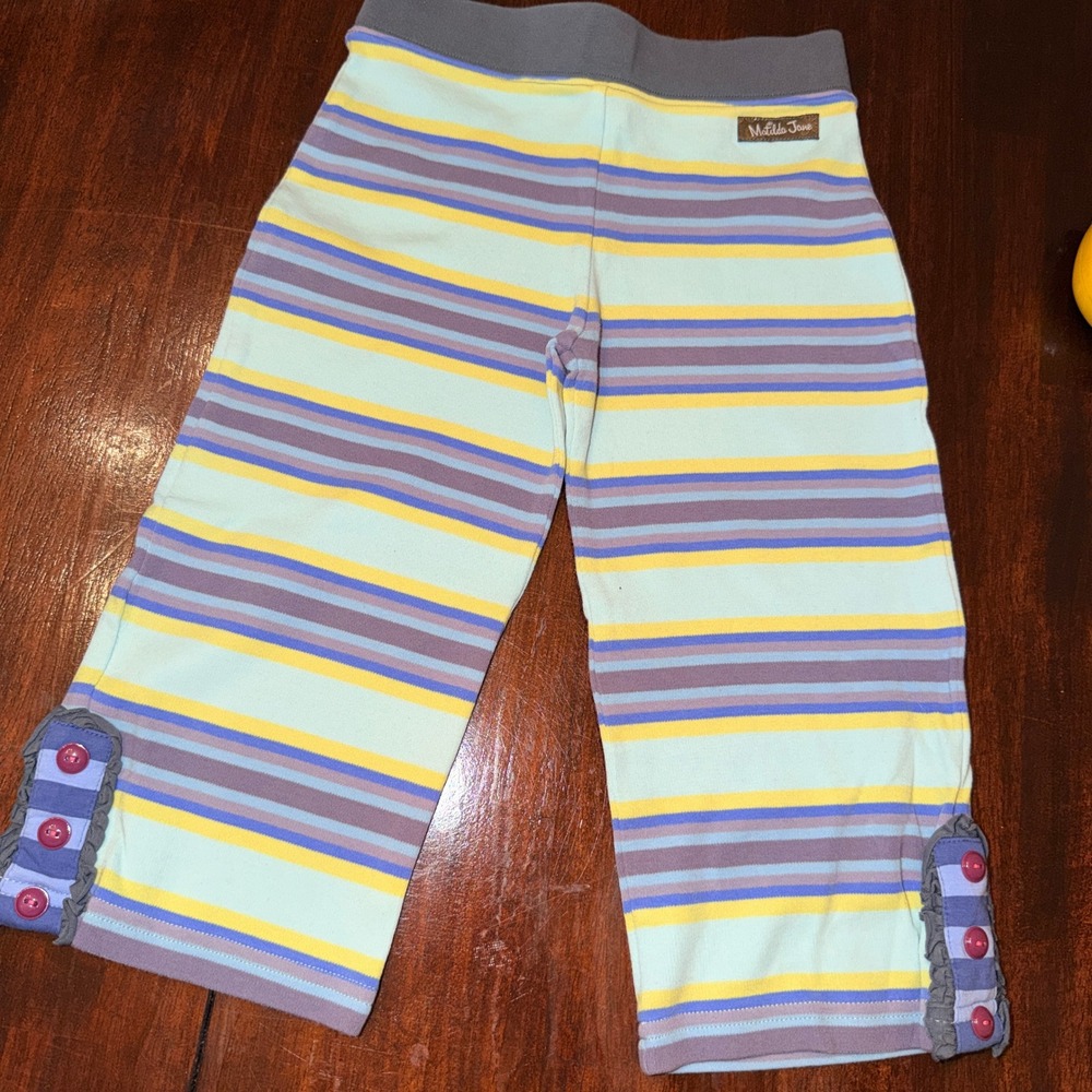 Matilda‎ Jane Character Counts Kids Striped Ruffle Leggings Aqua Yellow Purple 2